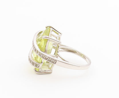 925 Sterling Silver Vintage Ring Lemon Quartz With CZ Wrap Band  Sz 8.5  RG36732