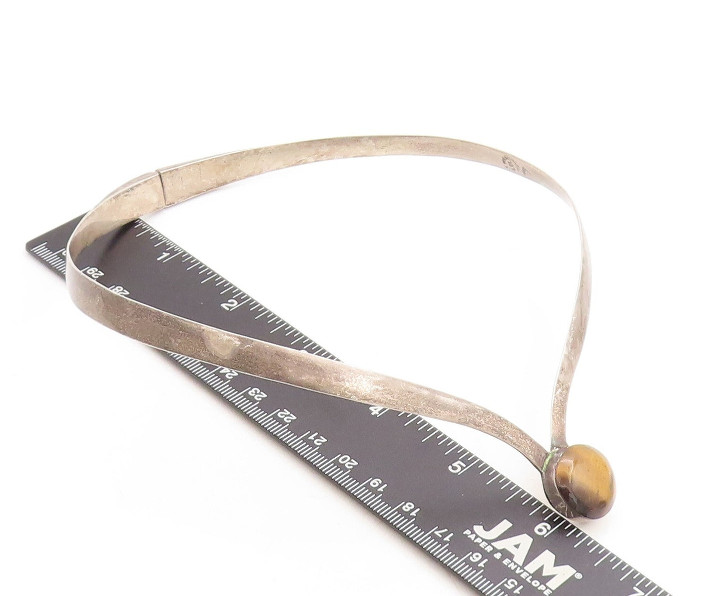 MEXICO 925 Sterling Silver  Vintage Tiger's Eye Smooth Collar Necklace  NE1145