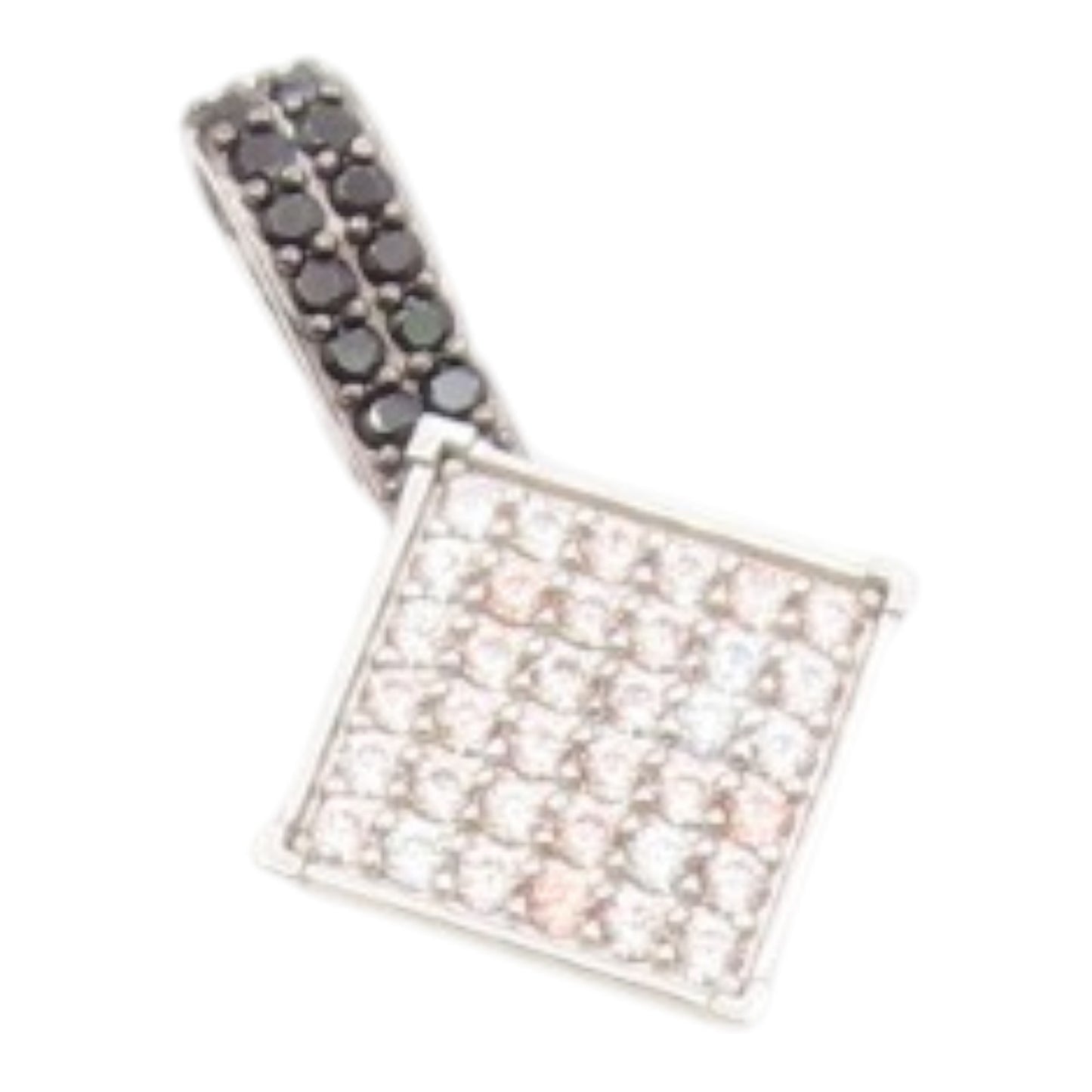 925 Sterling Silver  Vintage Shiny White Topaz & Hematite Pendant  PT16818