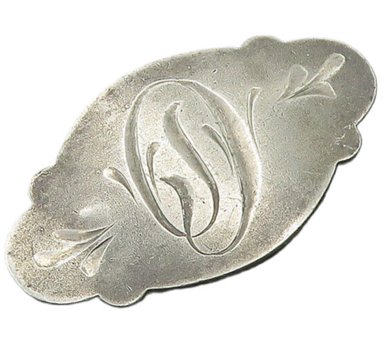 925 Sterling Silver  Vintage Antique Etched  Initial Brooch Pin  BP7304