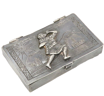 MEXICO 925 Silver  Vintage Antique Person Mountain Scene Trinket Box  TR2390