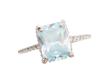 925 Sterling Silver Vintage Ring Minimalist Carved Rectangle CZ  Sz 7  RG31378