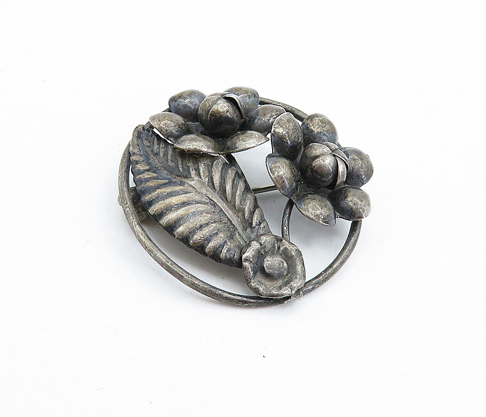 925 Sterling Silver  Vintage Antique Oxidized Flower Bunch Brooch Pin  BP1626