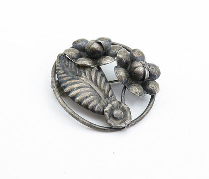 925 Sterling Silver  Vintage Antique Oxidized Flower Bunch Brooch Pin  BP1626