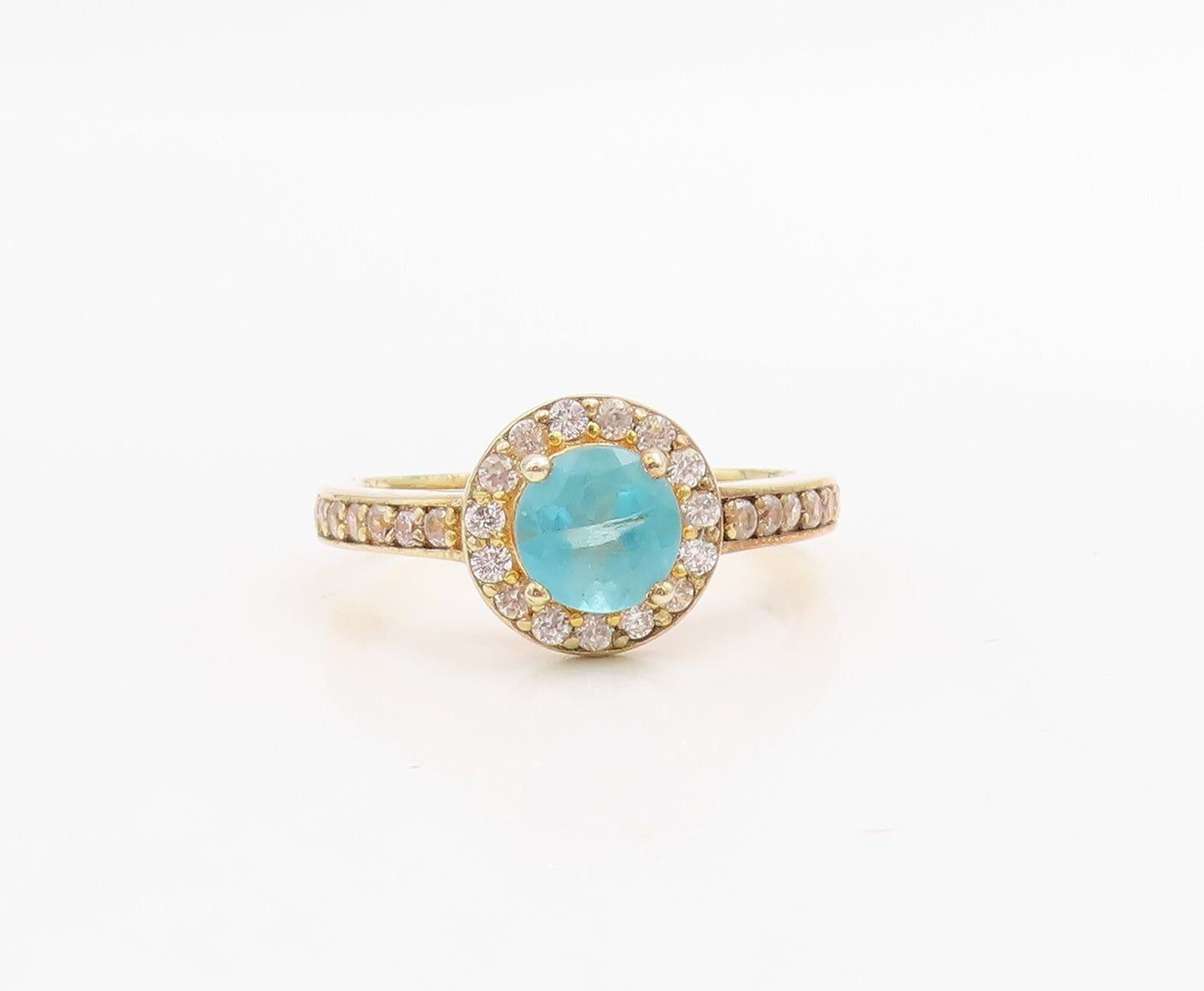 925 Sterling Silver Vintage Ring Gold Plated Sea Blue & White CZ  Sz 7  RG30961