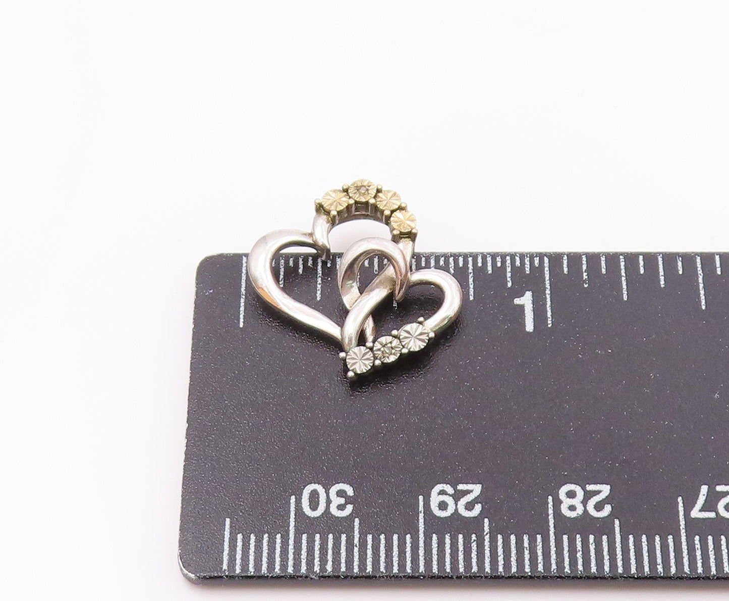 925 Silver Vintage Genuine Diamonds Interlocking Love Heart Pendant PT20832
