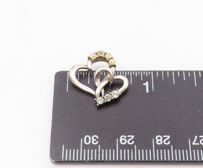 925 Silver Vintage Genuine Diamonds Interlocking Love Heart Pendant PT20832