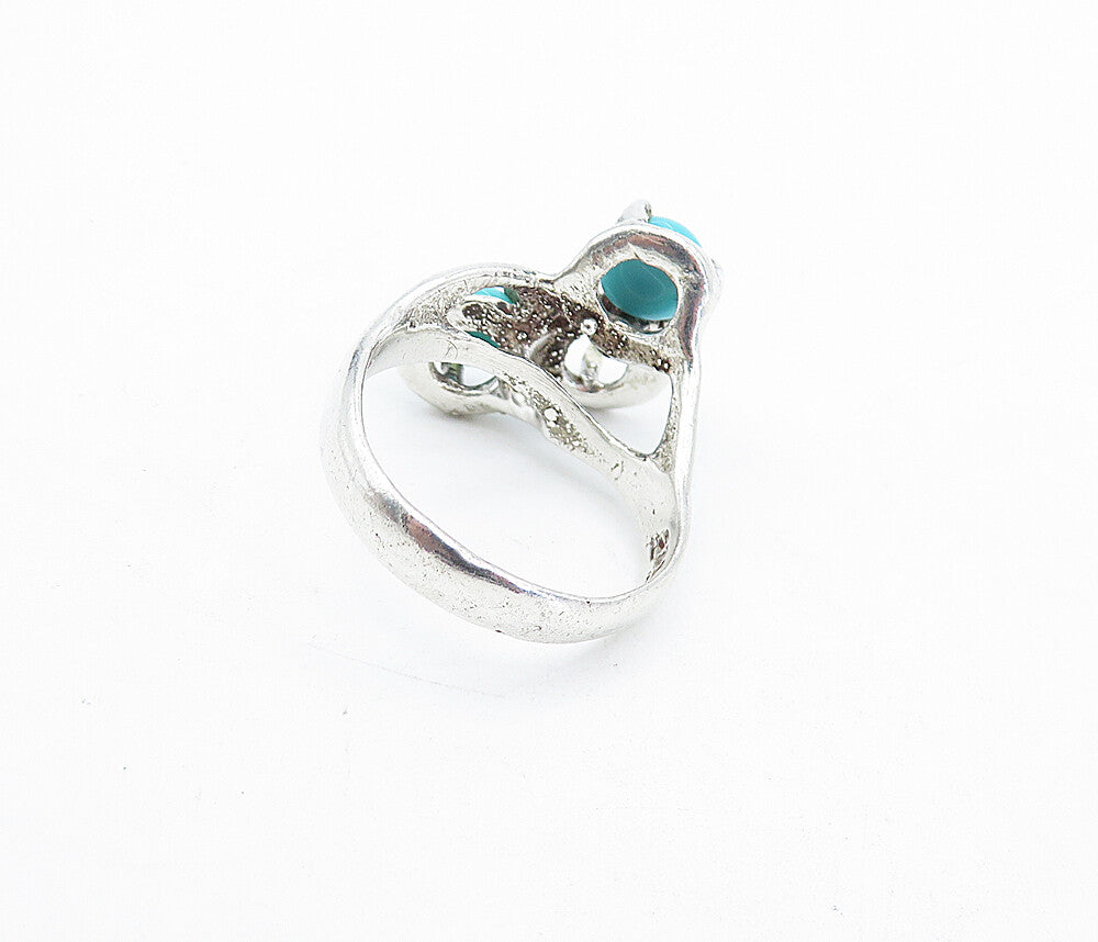 MEXICO 925 Silver  Vintage Turquoise Sculpted Statement Ring Sz 7.5  RG5295
