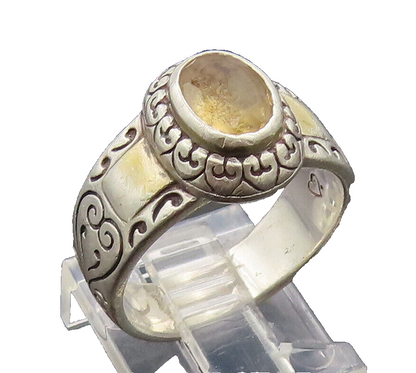 KAMELEON 925 Silver  Vintage Etched Swirls Citrine Solid Ring Sz 7.5  RG26903