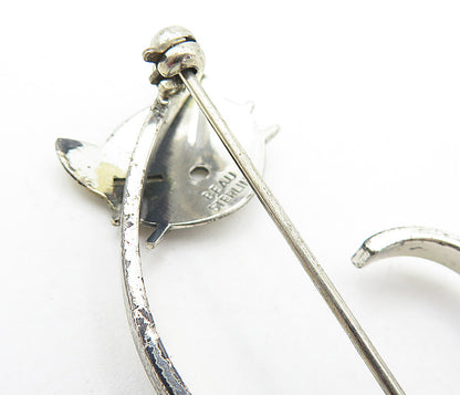 BEAU 925 Sterling Silver  Vintage Modernist Swirl Cat Motif Brooch Pin  BP1417