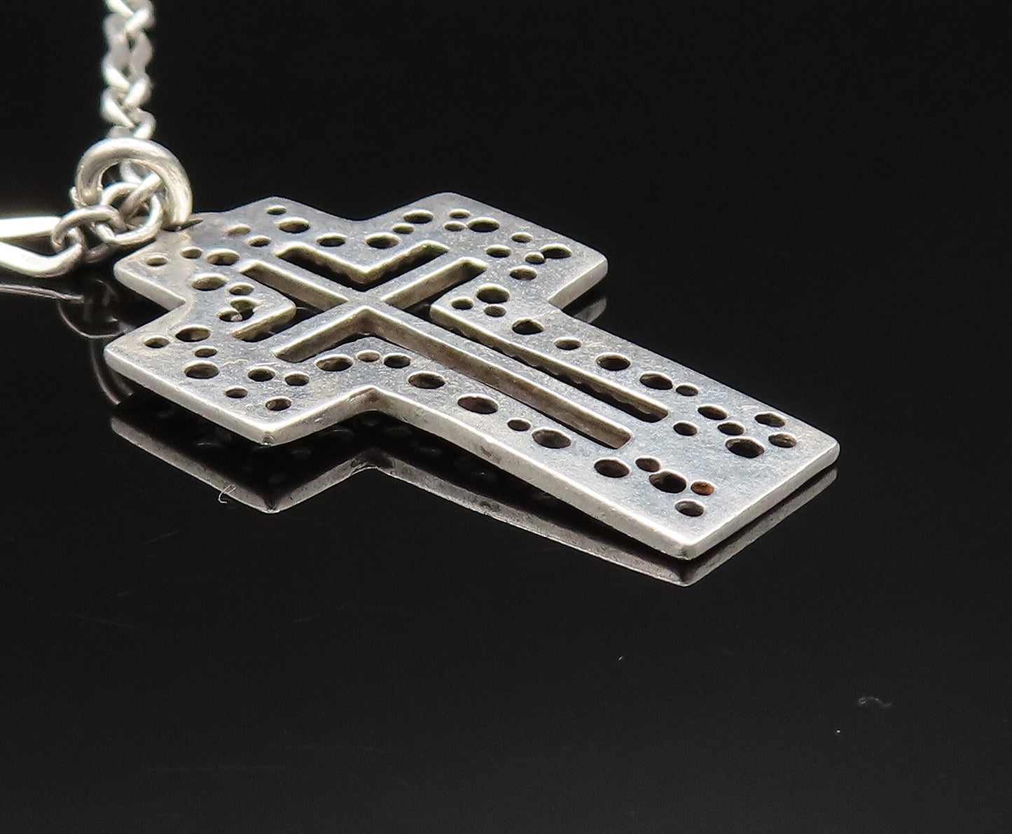 925 Silver  Vintage Open Religious Cross With Rolo Chain Necklace  NE3886