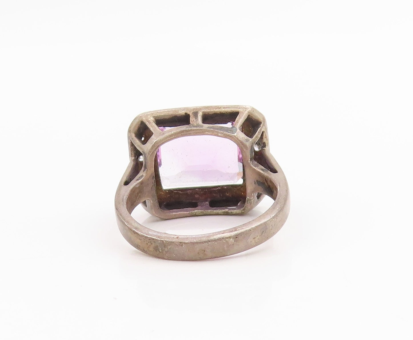 925 Sterling Silver Vintage Ring Amethyst & Topaz Geometric Band  Sz 6  RG33848