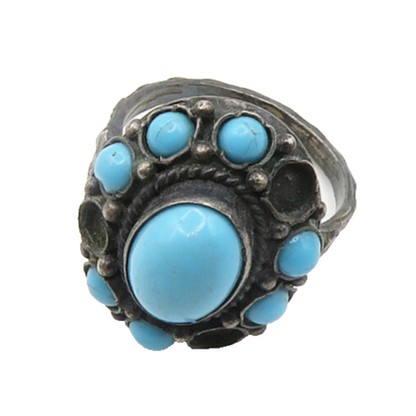 925 Sterling Silver  Vintage Antique Turquoise Cocktail Ring Sz 5  RG19329
