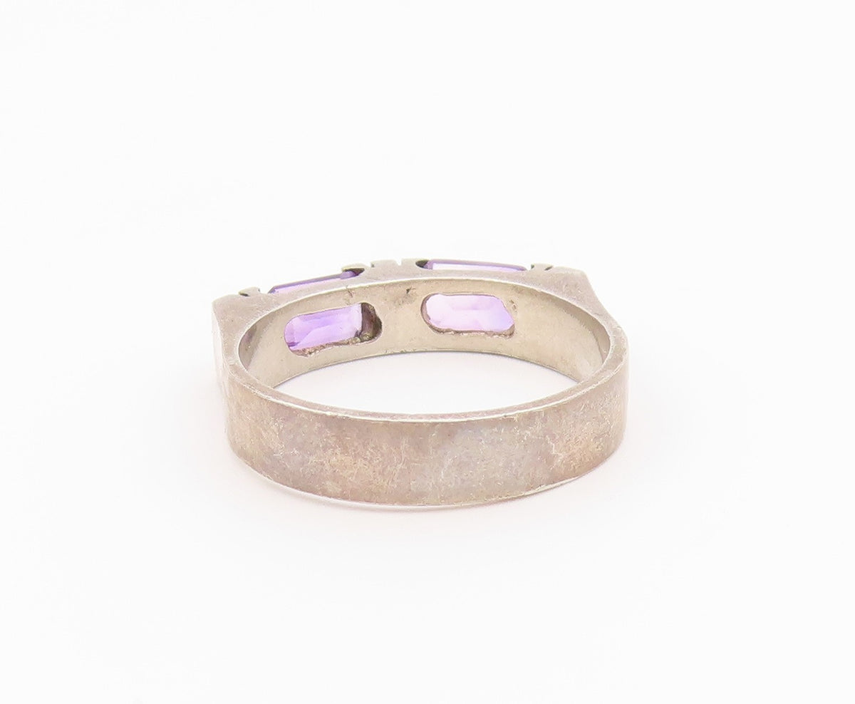 14k Gold & 925 Sterling Silver Vintage Ring Classic Amethyst Band Sz 7.5 RG36425