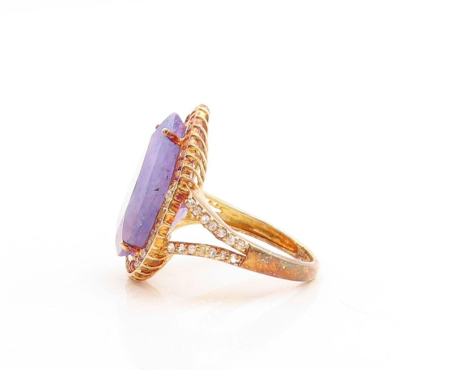 925 Sterling Silver Vintage Ring Gold Plated Tanzanite Halo Topaz  Sz 7  RG30099