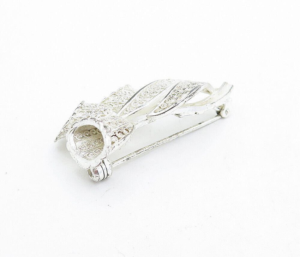 GERMANY 925 Sterling Silver  Vintage Shiny Filigree Flowers Brooch Pin  BP1840