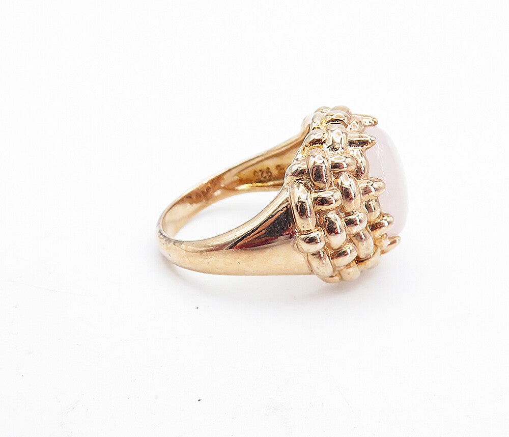 ROSS SIMON 925 Silver  Rose Quartz Weaved Dome Cocktail Ring Sz 9  RG6801