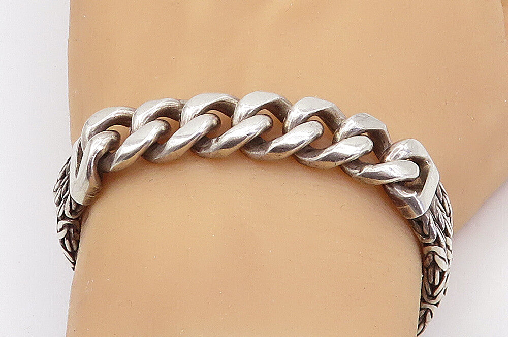 925 Sterling Silver Vintage Antique Byzantine Multi Strand Chain Bracelet BT2492