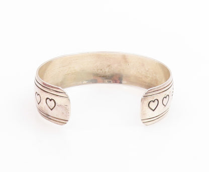 925 Sterling Silver Vintage Bracelet NAVAJO Etched Sun & Love Heart Cuff BT11448