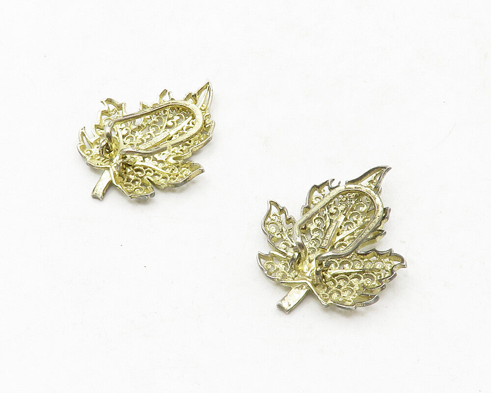 925 Sterling Silver  Vintage Filigree Floral Leaf Non Pierce Earrings  EG6610