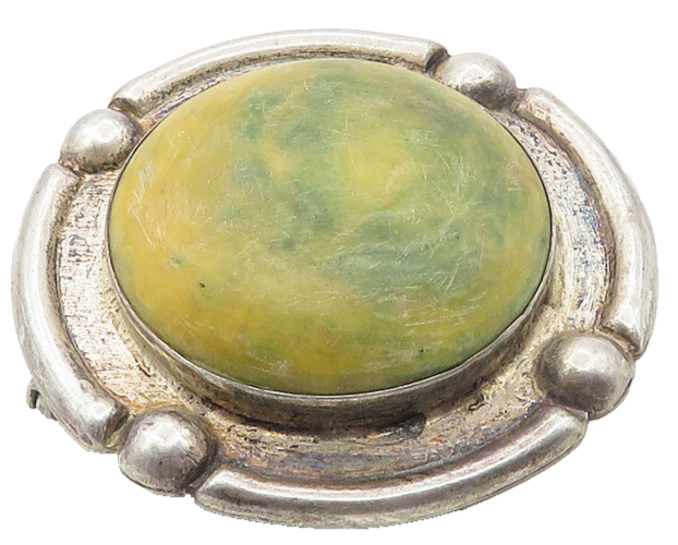 MEXICO 925 Sterling Silver  Vintage Cabochon Cut Jasper Brooch Pin  BP4098
