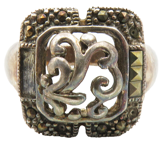 925 Sterling Silver  Vintage Marcasite Open Design Cocktail Ring Sz 7  RG12246
