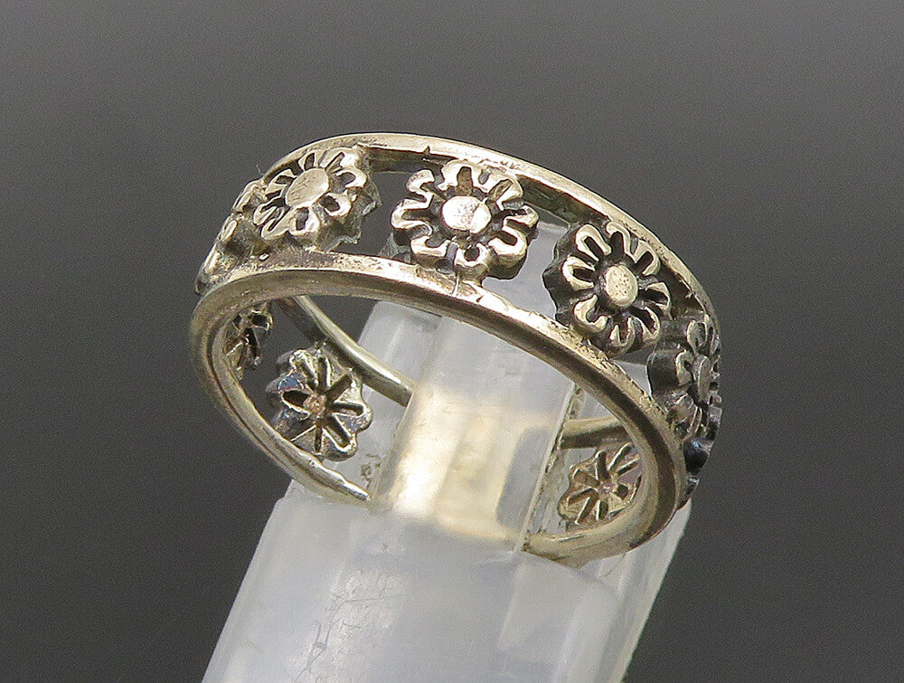 925 Silver  Vintage Etched Floral Cutout Eternity Band Ring Sz 7  RG24480