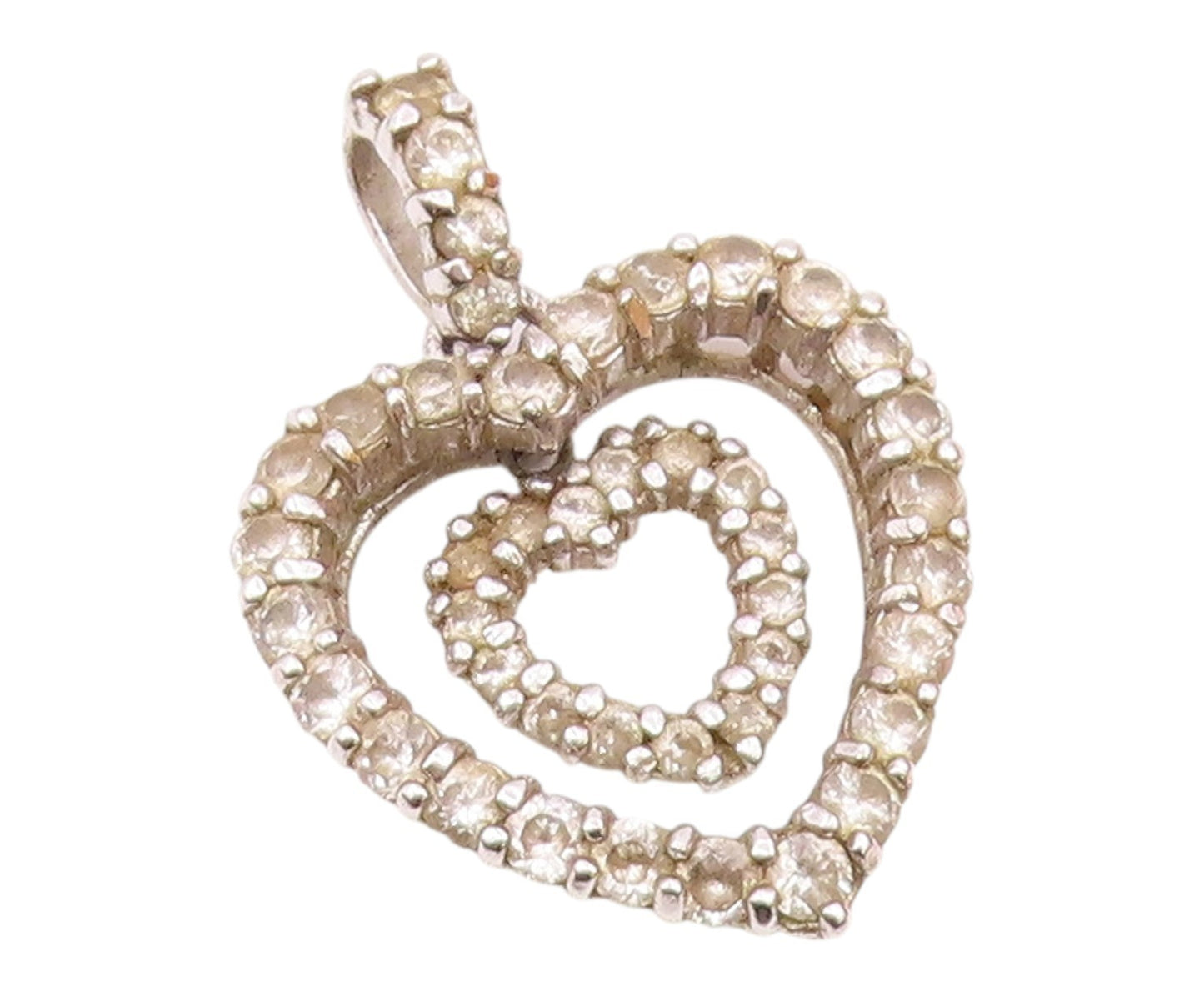 925 Sterling Silver  Vintage Graduated Topaz Love Heart Pendant  PT20490