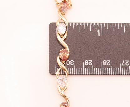 925 Silver  Vintage 2 Tone CZ Pear Cut Swirly Cutout Link Bracelet  BT10047