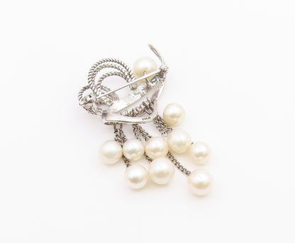 925 Silver  Vintage Curved Abstract Freshwater Pearl Dangle Brooch Pin  BP9975