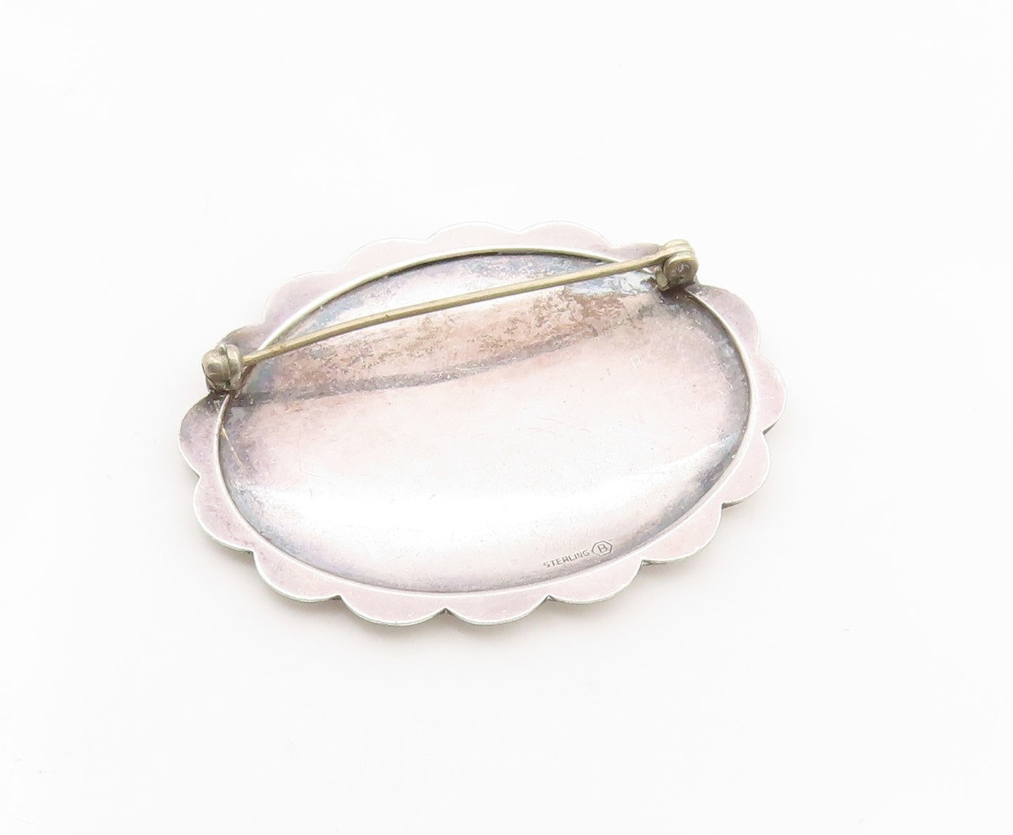 925 Sterling Silver Vintage Brooch Engraved Swirly Floral Scalloped Pin  BP12106
