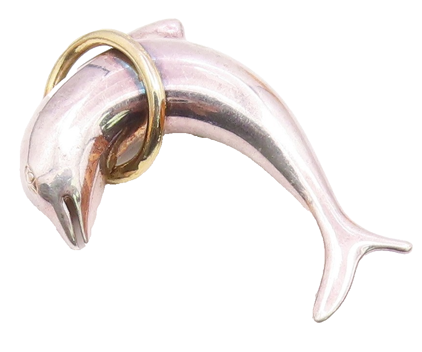 925 Sterling Silver  Vintage Shiny Two Tone Leaping Dolphin Brooch Pin  BP8784