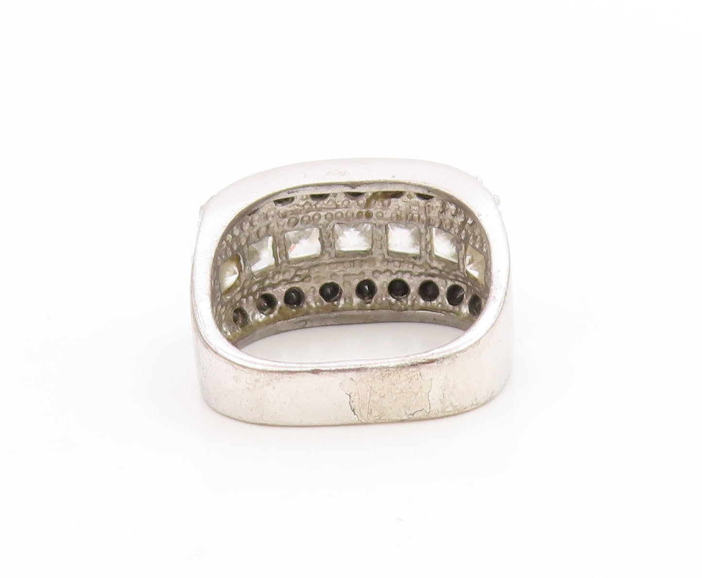 925 Sterling Silver Vintage Ring Triple Row CZ Statement Band  Sz 9  RG34040