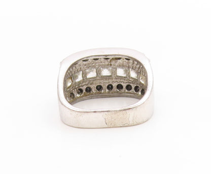 925 Sterling Silver Vintage Ring Triple Row CZ Statement Band  Sz 9  RG34040