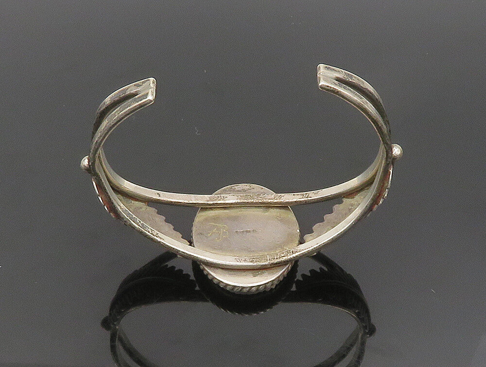 NAVAJO 925 Silver  Vintage Twisted Rope Split Shank Leaf Cuff Bracelet  BT9374