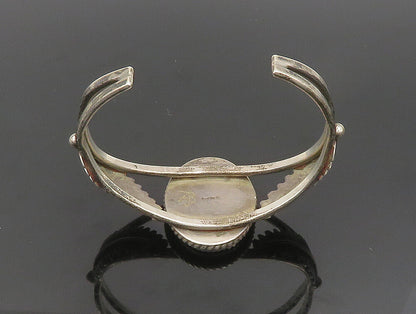 NAVAJO 925 Silver  Vintage Twisted Rope Split Shank Leaf Cuff Bracelet  BT9374