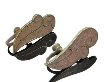 MEXICO 925 Silver  Vintage Inlaid Jasper Swirl Non Pierce Earrings  EG7537