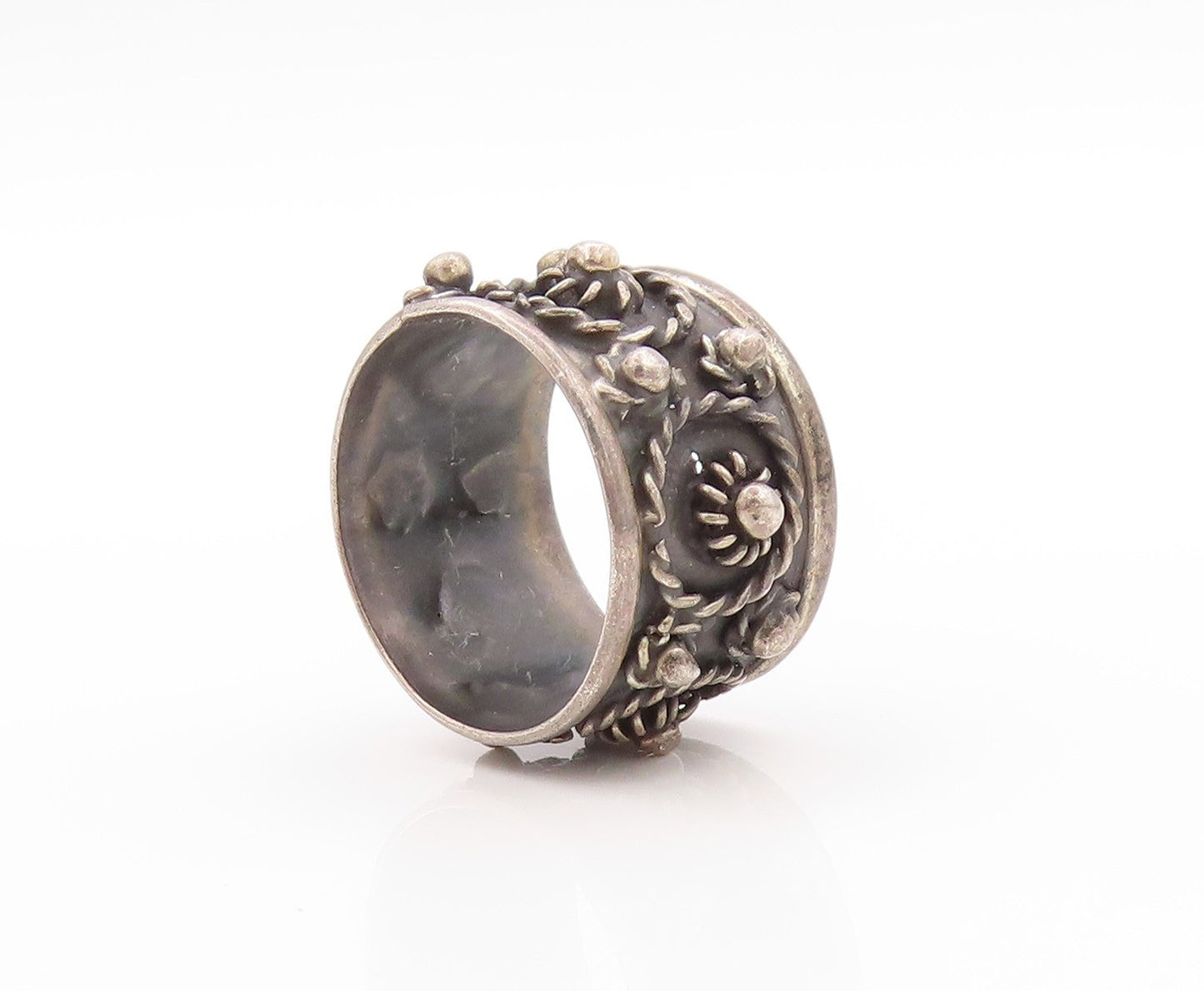 925 Sterling Silver Vintage Ring Antique Roped Floral Design  Sz 9  RG32764