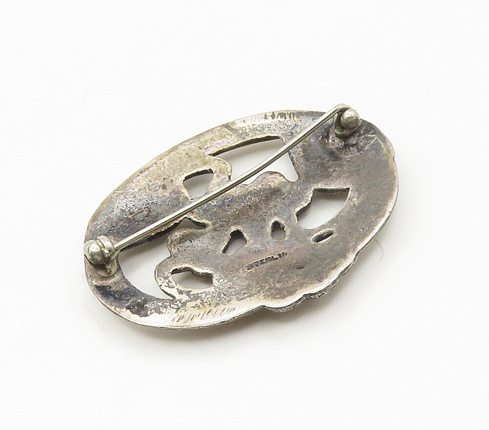 925 Sterling Silver  Vintage Dark Tone Grape Vine Motif Brooch Pin  BP6206