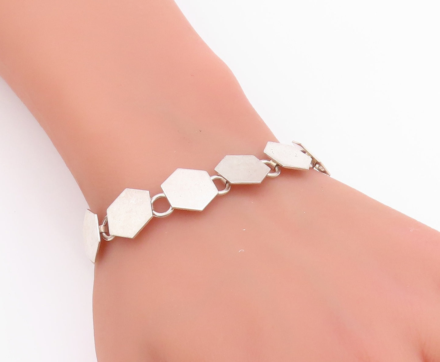 925 Sterling Silver Vintage Bracelet Minimalist Honeycomb Design Cutout  BT11308