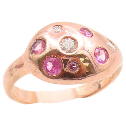 925 Sterling Silver Vintage Ring Gold Plated Classic CZ Pebble  Sz 7  RG36828