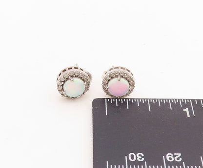 925 Sterling Silver Vintage Earrings Oval Fire Opal Halo CZ  EG13252