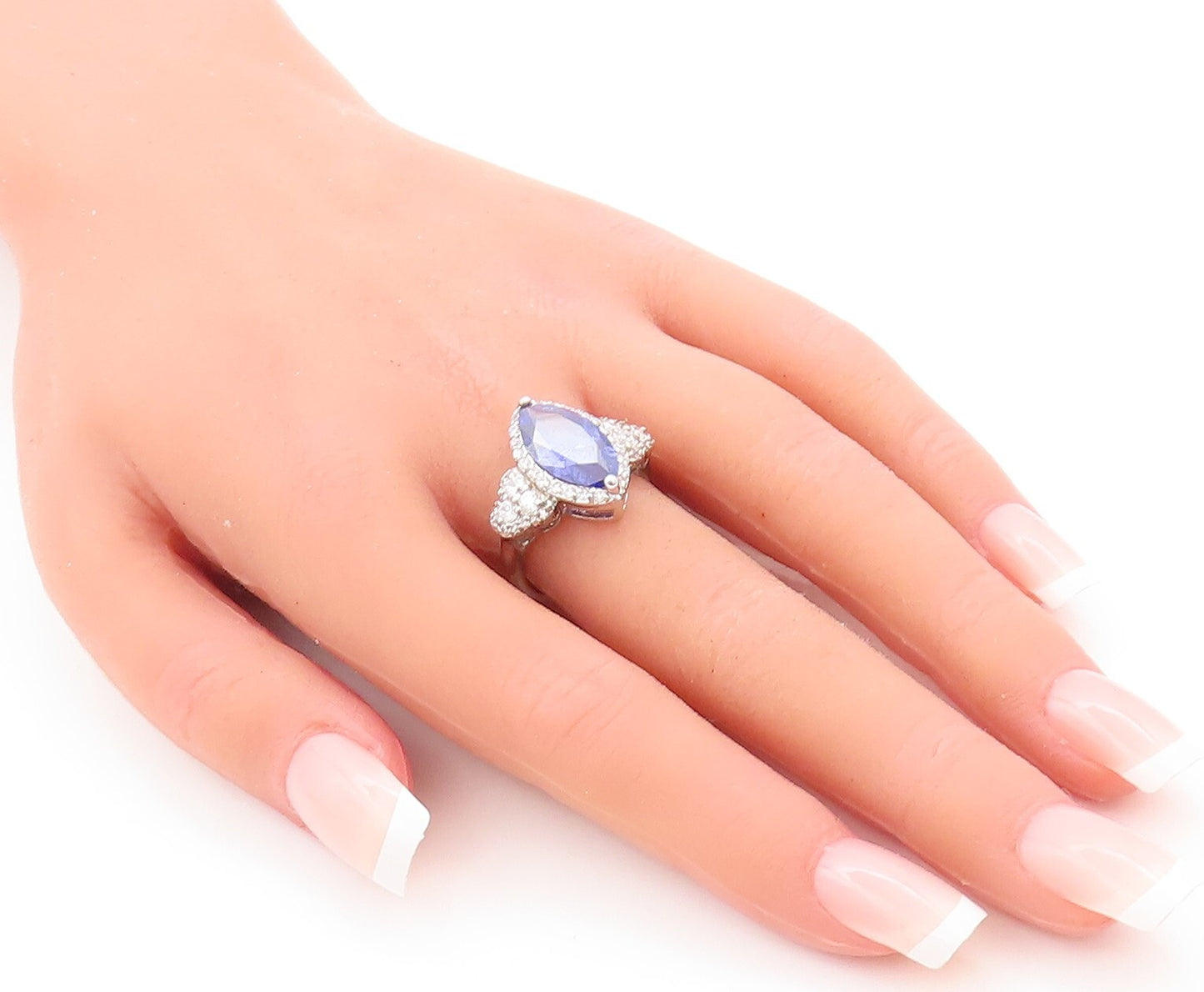 925 Sterling Silver Vintage Ring Marquise Cut Sapphire CZ Inlay  Sz 7.5  RG29750