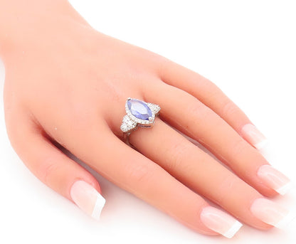 925 Sterling Silver Vintage Ring Marquise Cut Sapphire CZ Inlay  Sz 7.5  RG29750