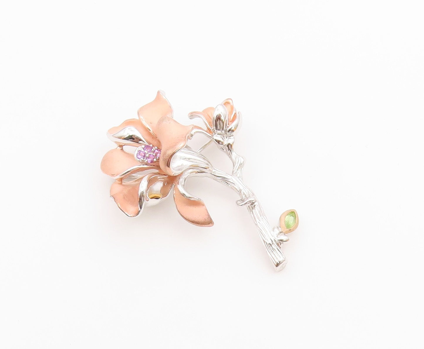 ROSS SIMON 925 Silver  Vintage Amethyst & Peridot Floral Brooch Pin  BP9981