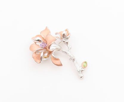 ROSS SIMON 925 Silver  Vintage Amethyst & Peridot Floral Brooch Pin  BP9981