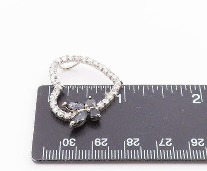 925 Silver  Vintage Cubic Zirconia & Sapphire Butterfly Heart Pendant  PT17083