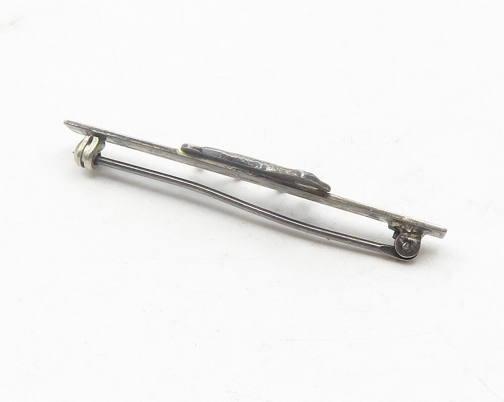 925 Sterling Silver  Vintage Dark Tone Horse Motif Bar Brooch Pin  BP4345
