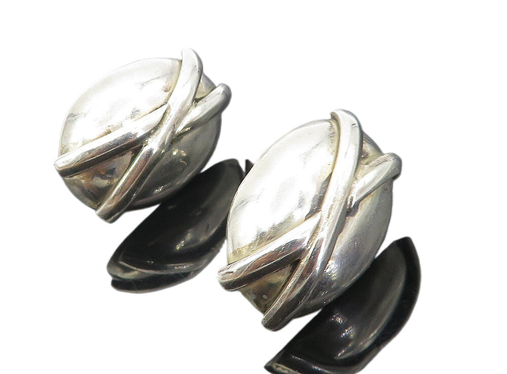MEXICO 925 Sterling Silver  Vintage Shiny Hollow X Dome Drop Earrings  EG4017