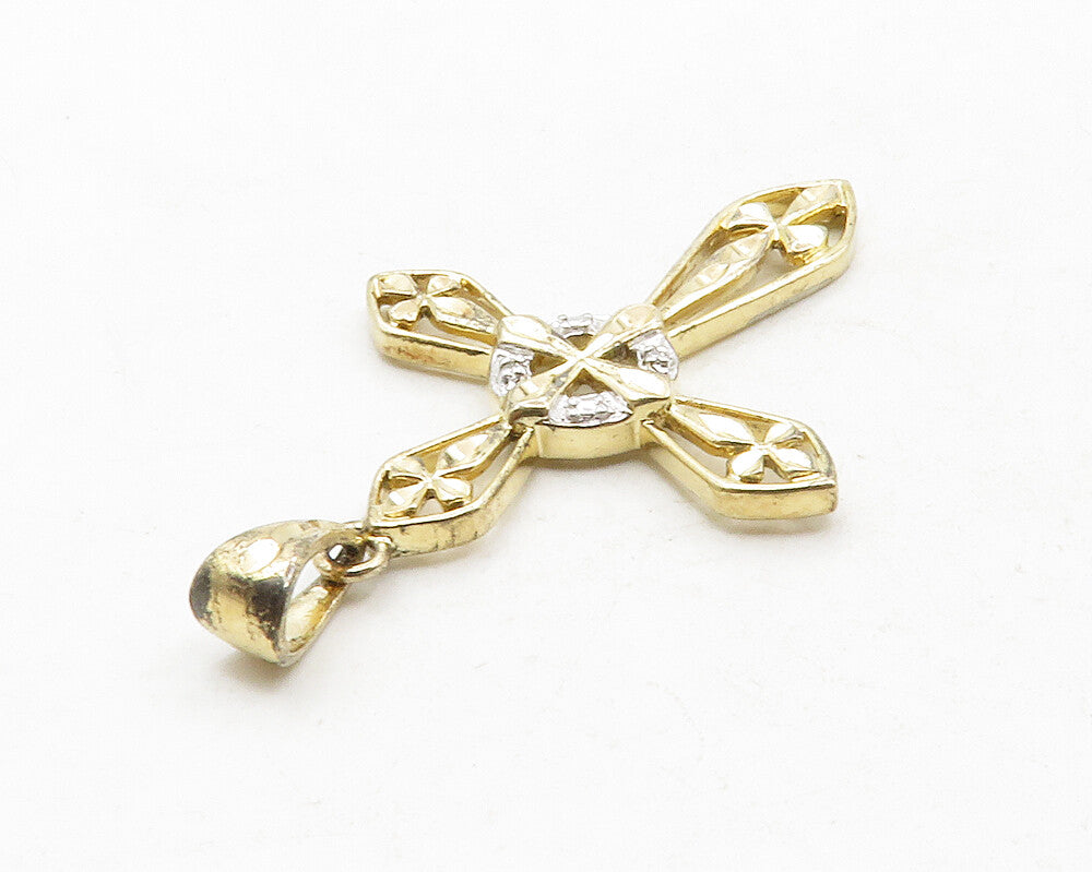 ROSS SIMON 925 Silver  Vintage Genuine Diamonds Religious Cross Pendant PT9935